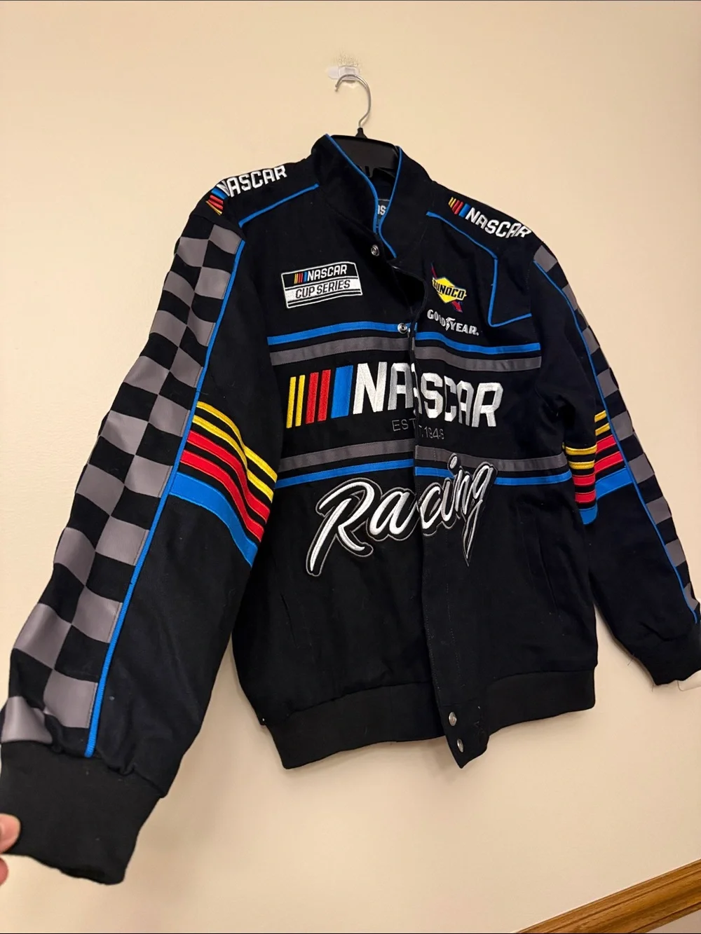 Nascar Black Racing Jacket with Multicolor Stripe Accents - Picture 4 of 6